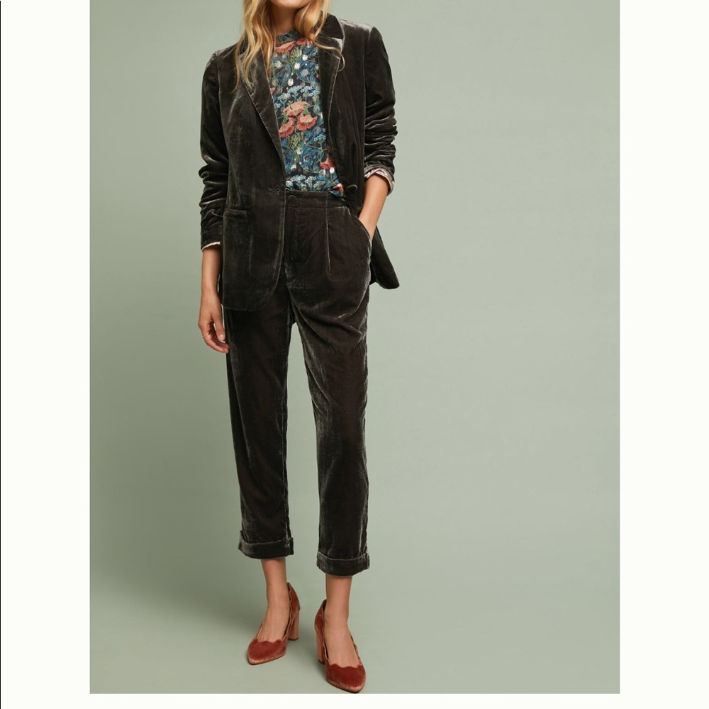 Anthropologie cuffed velvet trousers in gold